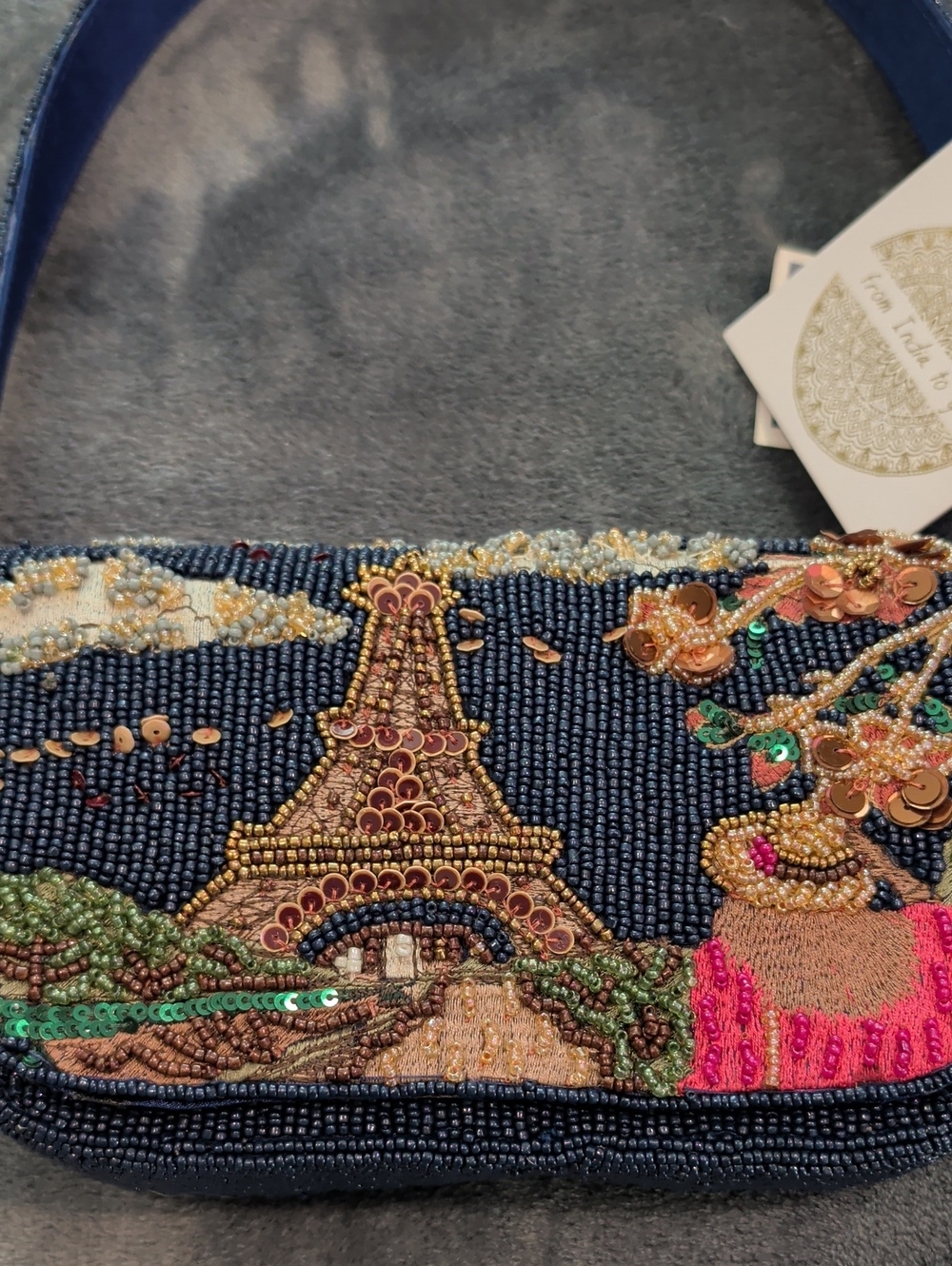 Beaded Bag Paris Eiffel Tower  Navy